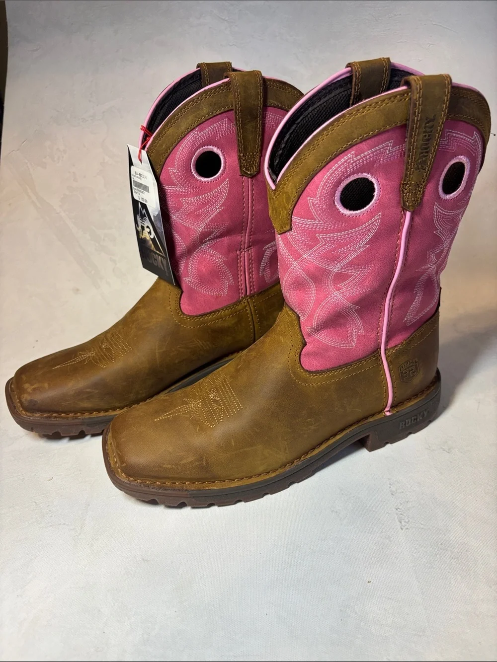 Rocky Legacy 32 Pull On boots, pink & brown leather, size 5M, New!